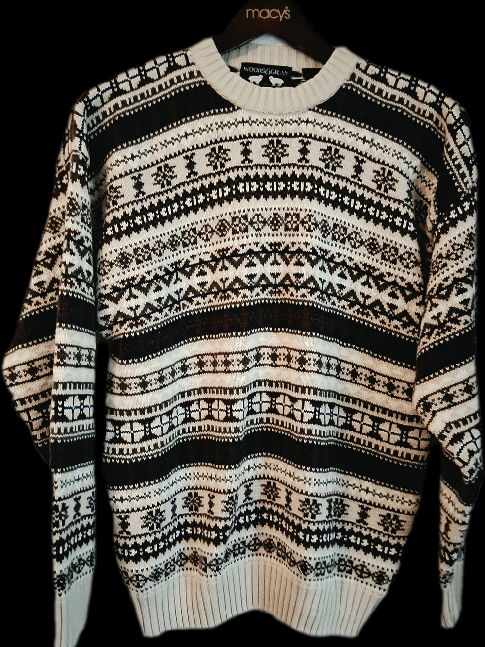 Macy's Black and White Fair Isle Crewneck Sweater